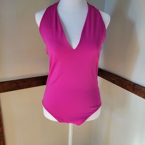 Express Fuchsia V-Neck Sleeveless Bodysuit